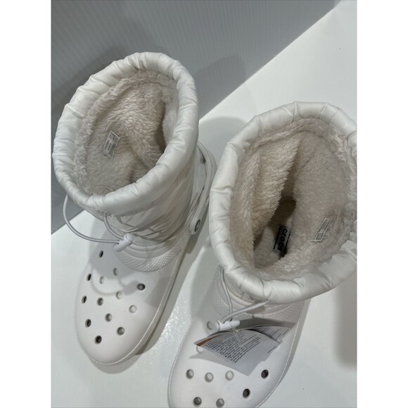 Crocs White Neo Puff Boots M10 W12 White Fleece Lined Comfort - Picture 4 of 13